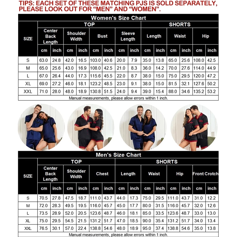 SWOMOG Couples Matching Pajama Set Silk Satin Short Sleeve Pjs Set Top and Shorts Sleepwear Soft Button-Down Loungewear - Image 6